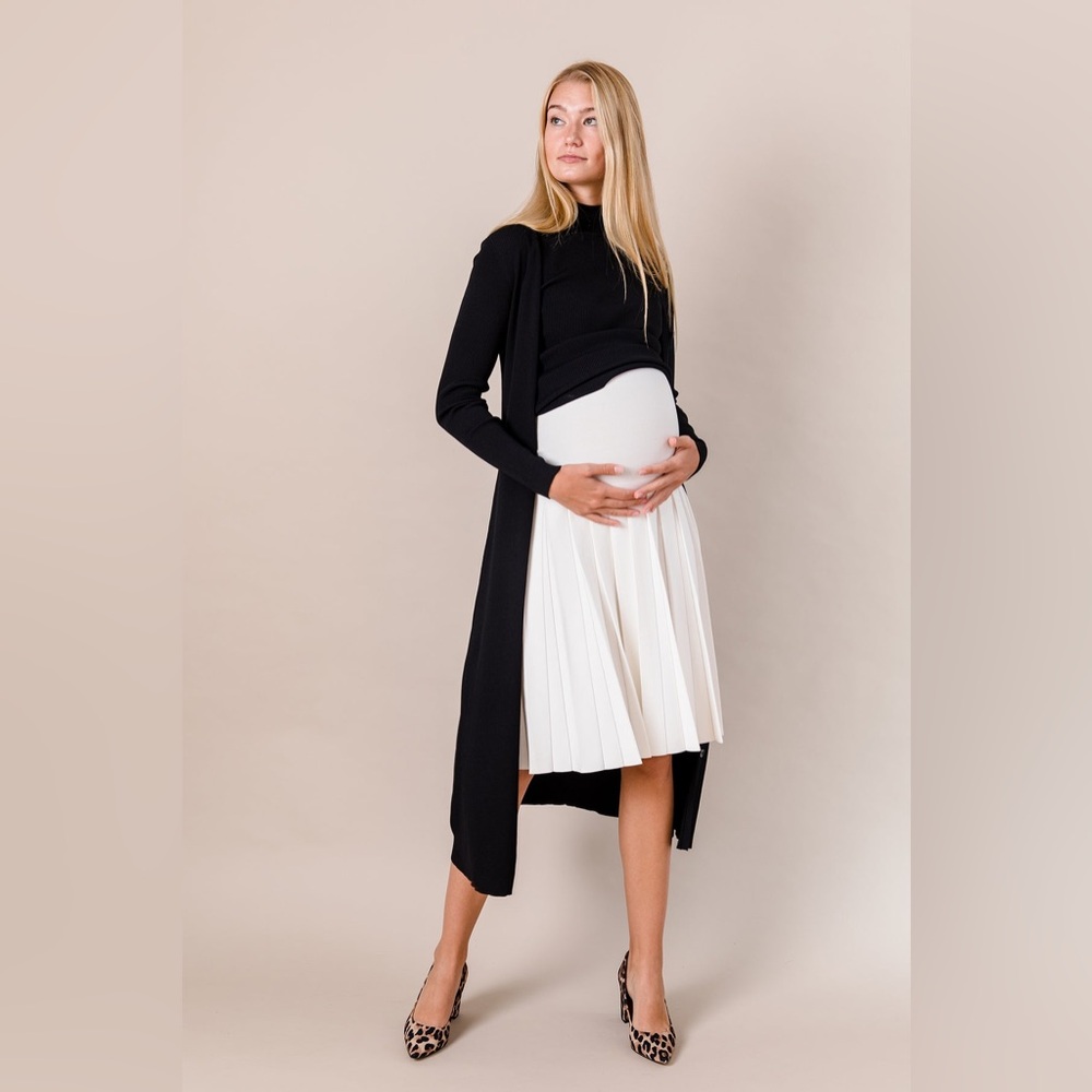 APPARALEL Maternity White Infinity Pleated Stretch Midi Knee-Length Chic Skirt M